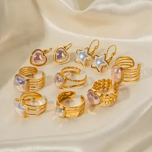 रंगीन मरमेड मोती स्टेनलेस स्टील उंगली के छल्ले महिलाओं के गहने फैशन के लिए खुले-एंडेड अंगूठी