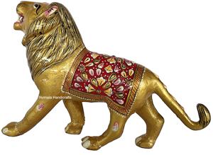 Nirmala Handicrafts - Estatua de León Pintada en Metal con Esmalte, Artículo de Feng Shui de la India, Hecho a Mano en Rajasthan, Singa Luan, Liona, Pieza Decorativa - Product Image 3