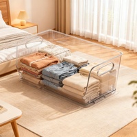 Boîte de rangement rectangulaire empilable en plastique PET transparent avec poignées, pour articles de cuisine, organisateur de bureau, légumes, fruits, capacité 2L