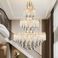 Lustre LED moderne en cristal avec hauteur réglable, en fer doré, avec garantie de 3 ans pour la maison, les escaliers et le salon
