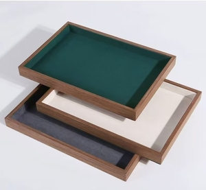 Custom Rigid Paper Jewelry Tray Velvet Lined Display Box Wooden Grain Packaging Tray for Gemstone <b>Necklace</b> <b>Ring</b> Storage - Product Image 1