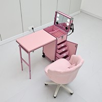 Table à ongles pliable avec miroir éclairé, station de manucure roulante, cadre en aluminium, tiroirs de rangement pour salon de manucure