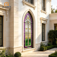 Ventanas Arqueadas Francesas de Estilo Victoriano Gótico, Ventana de Vidrio con Vidrieras, Ventanas de Vidrio con Aislamiento de Aleación de Aluminio
