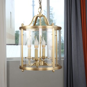 โคมไฟระย้าทรงกระบอกทองแดงสไตล์อเมริกันสมัยใหม่ พร้อมโคมแก้วรูปกรงนก สำหรับติดตั้งในระเบียง ทางเดิน ร้านอาหาร - Product Image 3