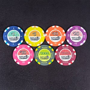Jetons de poker personnalisés en gros pour casino Hustler, 12g, 43mm, en céramique, surface lisse, ensemble de jetons de <span class=keywords><strong>jeu</strong></span> pour tournoi de poker à thème - Product Image 1
