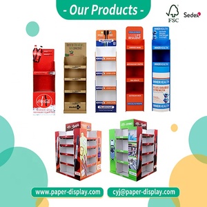 Customized Logo Retail Point Of Sales POS Cardboard Floor Display Stand POP Up 4 Tier Paper Shelf Rack For Health Supplements