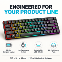 Clavier de jeu mécanique filaire à 68 touches avec logo personnalisé, rétroéclairage RVB, interrupteurs interchangeables à chaud et câble USB-C détachable