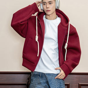 Sudadera CON CAPUCHA DE Color sólido trenzado hecho a mano con cordón de primavera para <span class=keywords><strong>hombre</strong></span> 500G chaqueta suelta con cremallera completa de peso pesado sudaderas con capucha - Product Image 2