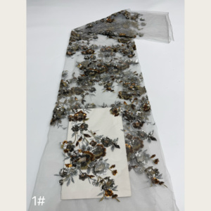 Tissu en <span class=keywords><strong>tulle</strong></span> brodé de sequins et de perles florales en feuilles de palmier tropicales, écologique, 7 couleurs, pour accessoires de robes de mariée - Product Image 4