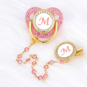 Designer di fabbrica <span class=keywords><strong>rosa</strong></span> Bling ciuccio Clip-lettere di diamanti, perle di vetro, collana di lusso massaggiagengive ciuccio - Product Image 3