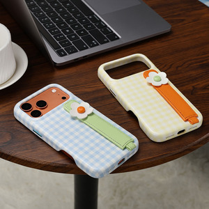 Funda para iPhone Zenos con Diseño a Cuadros, Tira de Tela y Decoración de Flores 3D, Patrón de Rejilla, Antigolpes - Product Image 1