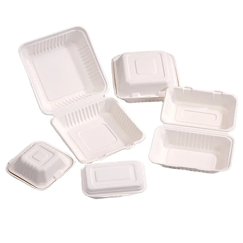 9Inch Clamshell Wegwerp Bagasse Servies Biologisch Afbreekbare Verpakking Voor Voedsel