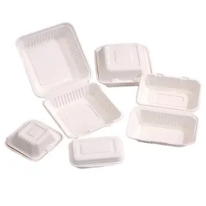 9inch Clamshell disposable bagasse tableware biodegradable packaging for food