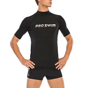 Vêtements de Sport noir pour hommes, LOGO personnalisé, manches courtes, protection contre les érruques de la natation et du surf,