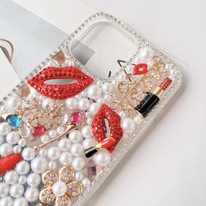 Custodia per Telefono con Rossetto Rosso Sexy e Perle per iPhone 15 16 Pro Max 14, Custodia di Lusso Fai-da-Te con Tacco Alto per S23 S25 S24 Ultra - Product Image 6
