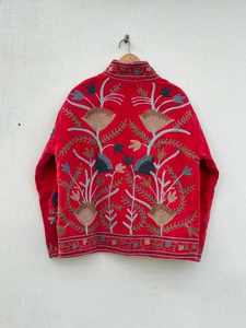Chaqueta acolchada Suzani de algodón, abrigo corto unisex con bordado indio transpirable para mujer con diseño de rayas - Product Image 2