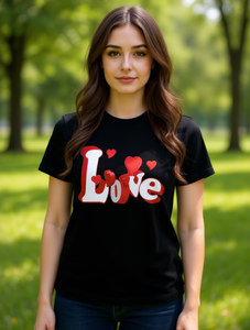 T-shirt Casual da Donna Taglie Forti a Maniche Corte Girocollo Nero Rosso Bianco Stampa Cuore Amore Stampa a Rilievo 100% Cotone Primavera - Product Image 2