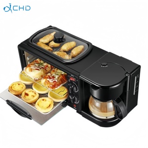 Máquina de desayuno multifunción <span class=keywords><strong>3</strong></span> <span class=keywords><strong>en</strong></span> <span class=keywords><strong>1</strong></span>, cafetera eléctrica de acero inoxidable, tostadora, <span class=keywords><strong>horno</strong></span>, sartén para uso doméstico al aire libre - Product Image 1