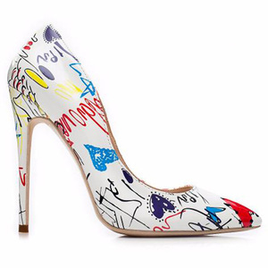 <strong>Women</strong> Wedding Graffiti High Heel <strong>Patent</strong> Leather Pointy Toe Printed <strong>Black</strong> <strong>Womens</strong> 12cm Dress Pumps <strong>Shoes</strong> - Product Image 4