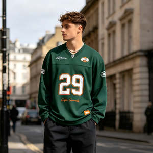 Jersey Deportivo de Manga Larga Estilo Retro Americano Unisex para Adultos, Personalizable con Sublimación, Transpirable, con Logotipo Personalizado - Product Image 1
