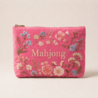 Tas Penyimpanan Ubin Mahjong Kanvas Kustom OEM Bordir Bunga Berat Logo Kustom Kantong Portabel Grosir Aksesoris Amerika