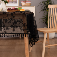 Nappe en polyester noir, style américain, jacquard, à franges, rectangulaire, pour table à manger ou table basse, usage domestique