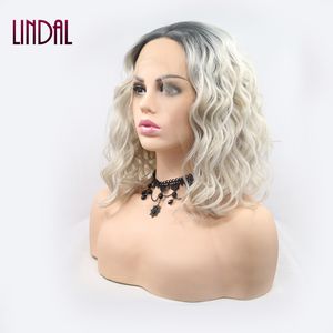 LINDAL Ash Platinum Lace Front Perruques Courte Ondulée Costume Femme Perruque Mixte Blonde Synthétique Faits Saillants Lâche Vague <span class=keywords><strong>Frontale</strong></span> Dentelle Perruque - Product Image 4