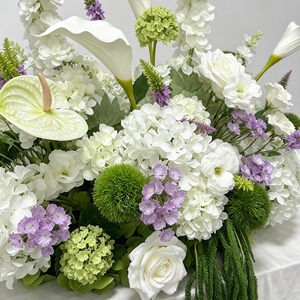 Fresh White Greenery with Purple Accent Table Centerpiece <b>Artificial</b> <b>Flower</b> Arrangement for Wedding Reception Table - Product Image 2
