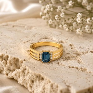 Luxury London Blue Topaz Engagement <b>Ring</b> <b>Emerald</b> Cut Gemstone <b>Ring</b> Handmade 18K Gold Filled Sterling <b>Silver</b> Wedding <b>Ring</b> Gift - Product Image 3