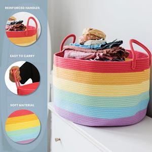 <span class=keywords><strong>Panier</strong></span> à linge tissé extra large avec poignées, organisateur et rangement <span class=keywords><strong>pour</strong></span> jouets d'enfants, bac de rangement rond et souple <span class=keywords><strong>pour</strong></span> jouets de <span class=keywords><strong>chien</strong></span> - Product Image 3