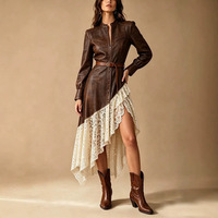 Robe d'automne à manches longues de style rétro occidental européen et américain, en polyester/spandex, patchwork, avec bordure en dentelle, coupe sirène