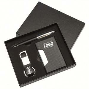 Personalized Executive <b>Gift</b> <b>Set</b>: Engraved Business Card Holder, Pen & Keychain for Corporate Events - Product Image 1
