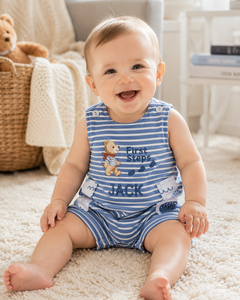 Combinaison personnalisée pour bébé First Steps, broderie <span class=keywords><strong>de</strong></span> nom personnalisée, tenue en coton doux, souvenir <span class=keywords><strong>de</strong></span> nouveau-né, cadeau pour bébé - Product Image 1