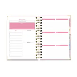 2024 Planner Stationery Set Custom Notebook Set Pink Spiral Monthly Goal Diary Leather Journal Agenda Daily Goal Diary Planner