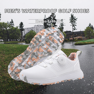 Chaussures de golf pour hommes en cuir véritable de haute qualité, imperméables, respirantes, légères, à lacets, antidérapantes, avec empeigne synthétique, pour tous - Product Image 1