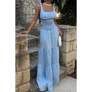 Robe de cocktail longue à bretelles bleues - Product Image 6