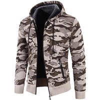 Sweat à capuche zippé pour homme, veste en tricot automne-hiver, veste en polaire épaisse rembourrée, motif imprimé, à capuche