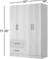 Armoire autoportante sur mesure couleur naturelle à 4 portes avec tringle de suspension, étagères et 2 tiroirs