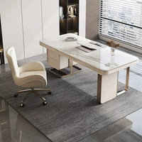 Bureau d'ordinateur moderne et élégant Minis MN-CPT pour la maison ou le bureau, avec structure métallique, surface en marbre, tiroirs et trous pour câbles