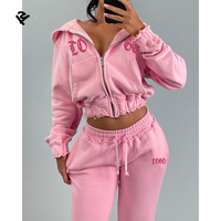 L801173 Ensemble Deux Pièces Vêtements Femme Automne Streetwear Y2K Survêtement Appliqué en Tissu Éponge Jogging Court à Capuche Rayé