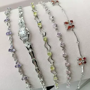 Braccialetto di zirconi colorati placcato oro reale design misto braccialetto di strass bling di cristallo di gemma a buon mercato all'ingrosso di alta qualità - Product Image 3