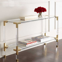 Meubles de salon modernes, table console double couche de luxe en acier inoxydable doré, acrylique transparent, solide et durable