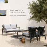 Ensemble de canapés d'extérieur OSMEN Elephant Ear 4 pièces, design moderne, structure en aluminium, tissage en corde, résistant aux intempéries et aux UV