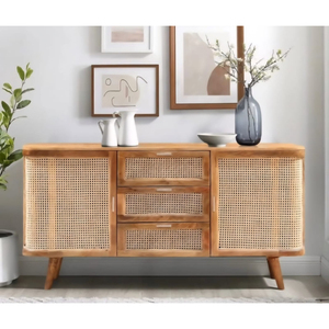 Wooden <b>Sideboard</b> Cabinet Cane Doors <b>Storage</b> Unit Modern Living Room Furniture Contemporary Design - Product Image 3