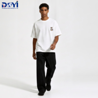 DUYI T-shirt unisexe décontracté à manches courtes, col rond, en popeline 100% coton 240g, respirant et à séchage rapide, avec broderie florale et d'oiseaux surdimensionnée