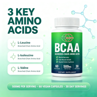 BCAA Acides aminés à chaîne ramifiée 1000MG Complément nutritionnel sportif favorisant la croissance musculaire Adulte 60 capsules