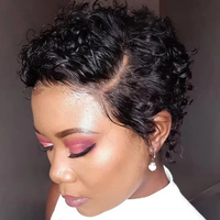 Perruques Pixie Cut en Cheveux Humains Courts Bouclés, Perruques Lace Front en Cheveux Humains pour Femmes, Perruque Bob Ondulée Effet Mouillé, Perruques Lace Transparentes 13x4
