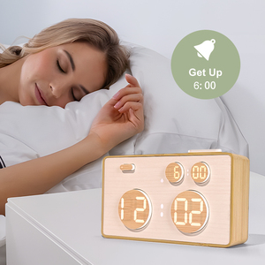 Calendrier de table pour cadeau de mariage, radio FM électronique à LED, haut-parleur Bluetooth, station de charge sans fil, horloge numérique à LED en bois - Product Image 4