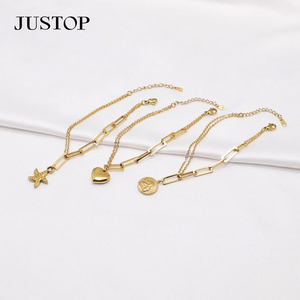 Pulsera de Acero Inoxidable con Dijes de Corazón Geométrico de Ágata Dorada, Estilo Vintage Minimalista y Ecológico para Mujer, Venta al por Mayor - Product Image 3
