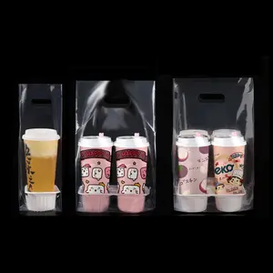 Costom logo packaging takeaway cup carrier printed bubble tea PP/PLA bags cup holder plastic bag